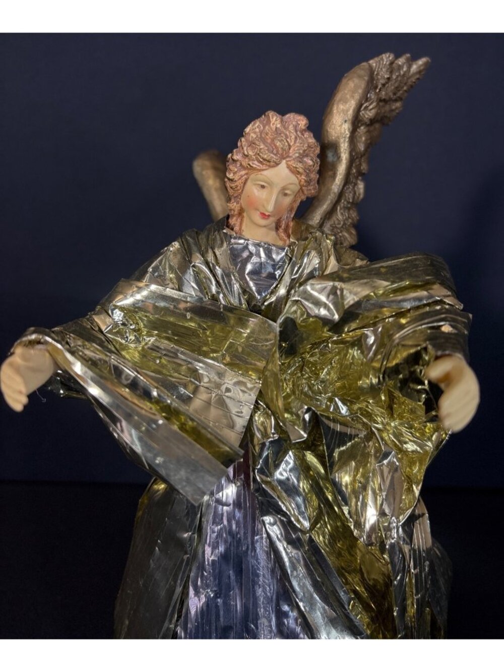 Victorian Angel Figurine Gold & Silver Foil Robe Intricate Wing Tree Topper - Picture 3 of 12